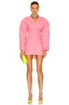 Attico Exaggerated Sleeve Button-down Mini Dress In Bubblegum