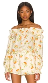 Cami Nyc Cala Orange Ruffle Off The Shoulder Linen Blouse In Cream