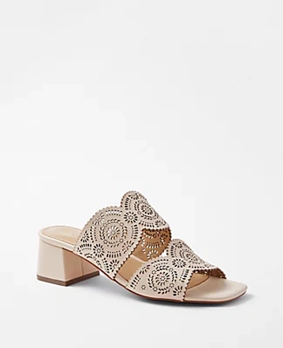 Ann Taylor Eyelet Perforated Leather Two Strap Sandals In Pearl Shadow