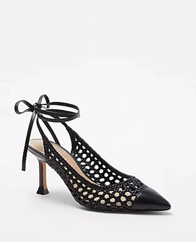 Ann Taylor Woven Ankle Wrap Leather Slingback Pumps In Black