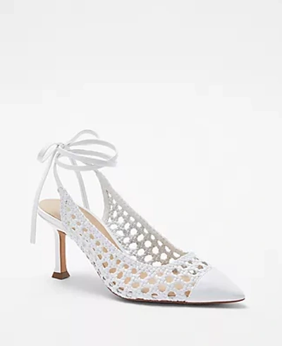 Ann Taylor Woven Ankle Wrap Leather Slingback Pumps In White