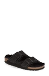 Shop Birkenstock Arizona Genuine Shearling Lined Slide Sandal In Black