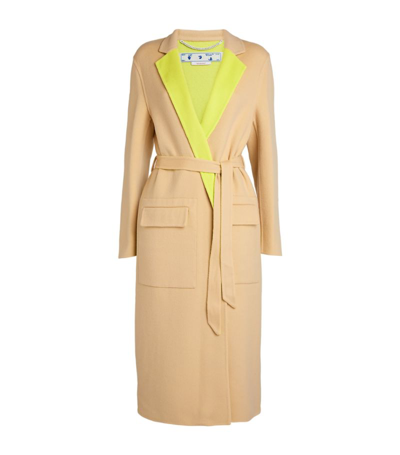 Off-white Double Wool & Cashmere Blend Belt Coat In Camel,yellow