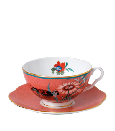 Wedgwood Paeonia Teacup And Saucer In White