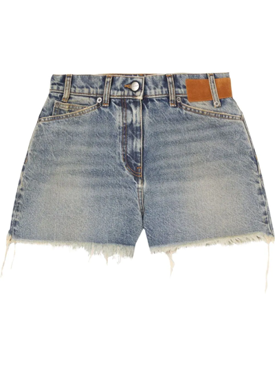 Palm Angels High-waisted Denim Shorts In Blue