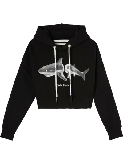 Palm Angels Shark Graphic-print Cotton-jersey Hoody In Black