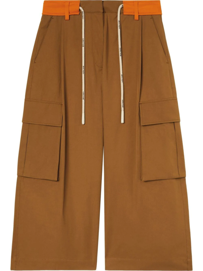 Palm Angels Cropped Cargo Trousers In Brown