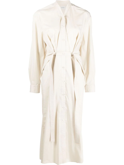 Lemaire Tilted Belted Button-up Robe Dress In Nude