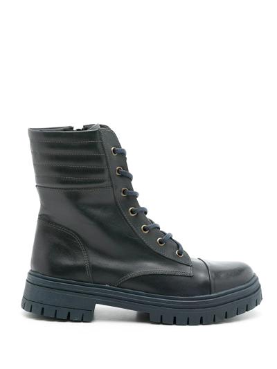 Blue Bird Shoes Leather Biker Boots In Black
