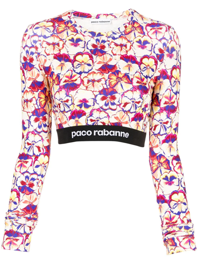 Paco Rabanne Floral-print Cropped Stretch-jersey Top In Multicoloured