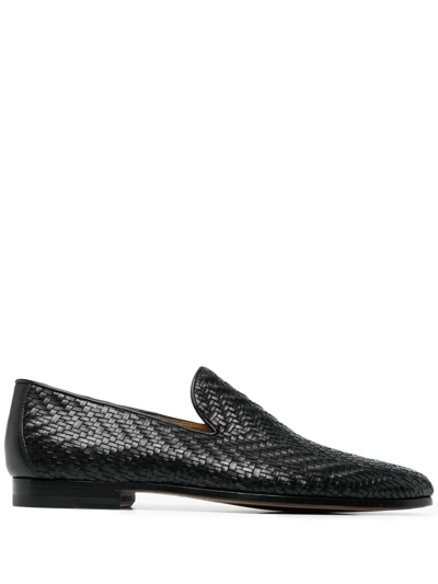 Magnanni Interwoven Leather Loafers In Schwarz