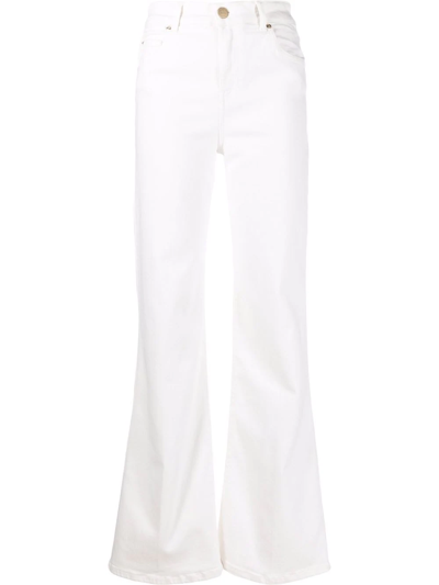 Twinset Embroidered-logo Straight-leg Denim Trousers In White