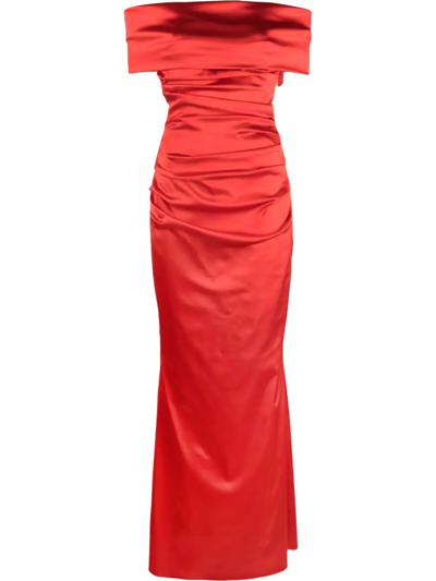 Talbot Runhof Off-shoulder Draped Gown In Red