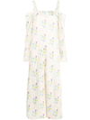 Ganni Off-shoulder Ruffle Strap Floral Print Long Dress In Gelb