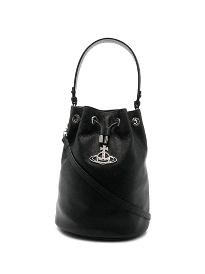 Vivienne Westwood Logo Drawstring Shoulder Bag In Black