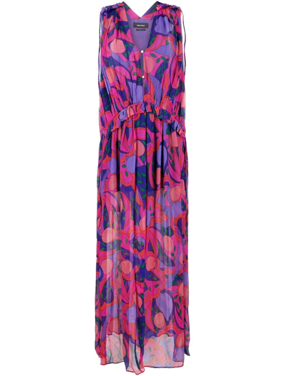Isabel Marant Abstract Pattern Plunging V-neck Dress In Pink & Purple