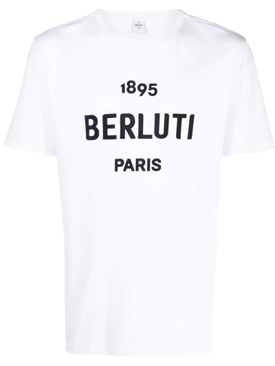Berluti Logo Print Crewneck T-shirt In White