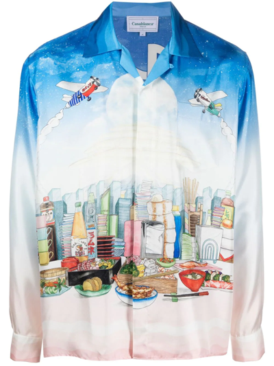 Casablanca Casa Cafe Landscape-print Silk Shirt In Multicolor