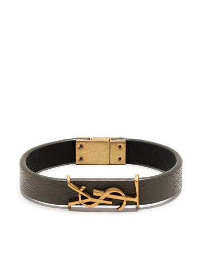 Saint Laurent Ysl Logo Brown Bracelet In Black