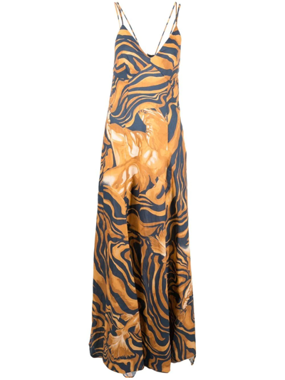 Alberta Ferretti Wave-print Maxi Dress In Giallo