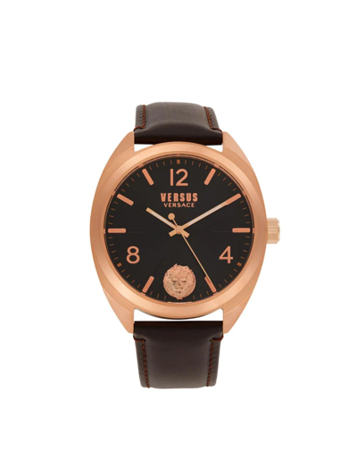 Versus Men's 44mm Ip Rose Gold Stainless Steel & Leather Strap Watch