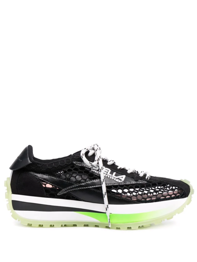 Stella Mccartney Logo-patch Mesh-knit Low-top Trainers In Black