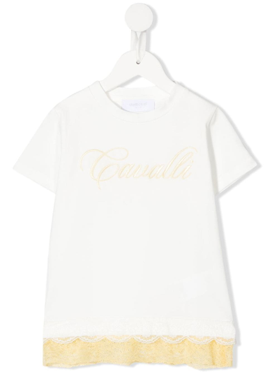 Roberto Cavalli Junior Kids' Embroidered Logo Cotton T-shirt In White