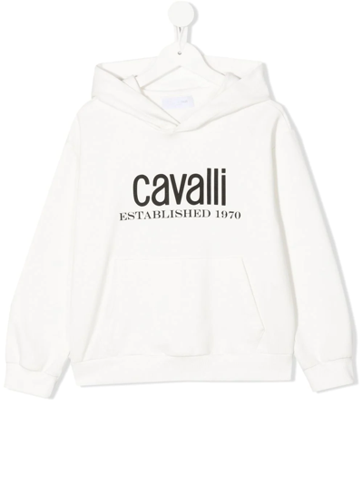 Roberto Cavalli Junior Kids' Established Logo Hoodie In White