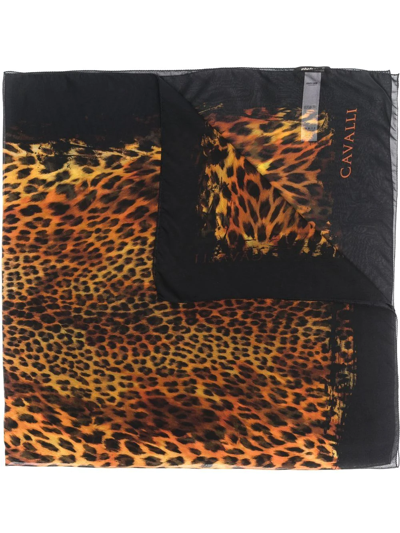 Roberto Cavalli Animal-print Silk Scarf In Black