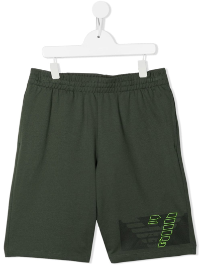 Ea7 Teen Logo-print Elasticated Shorts In Green