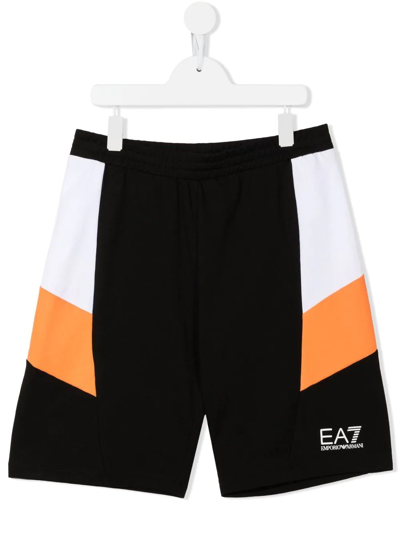 Ea7 Kids' Logo-print Colourblock Bermuda Shorts In Black