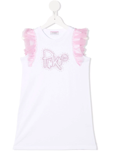 Pinko Kids' Frill Detail Logo Dress In White