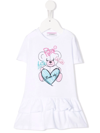 Pinko Babies' Teddy Bear Print T-shirt Dress In White