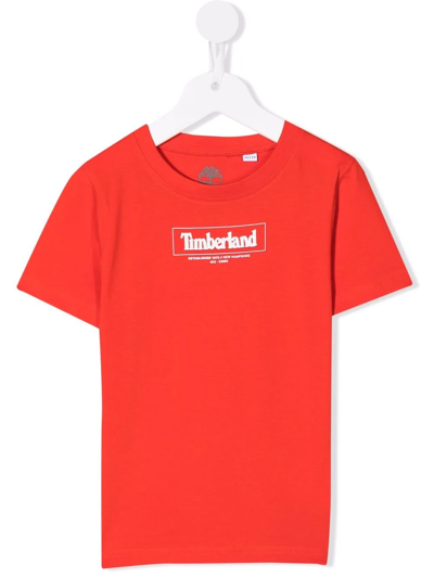 Timberland Kids' Logo Print T-shirt In Red