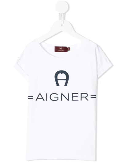 Aigner Kids' Logo-print Cap-sleeve T-shirt In White