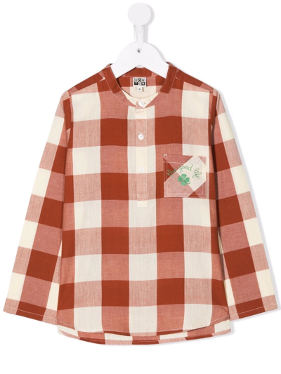 Bonton Kids' Checker-print Shirt In Brown