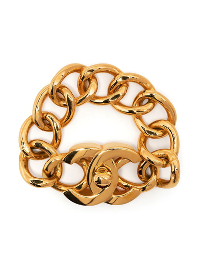 Pre-owned Chanel 1995 Cc Turn-lock Chain Bracelet In Gold