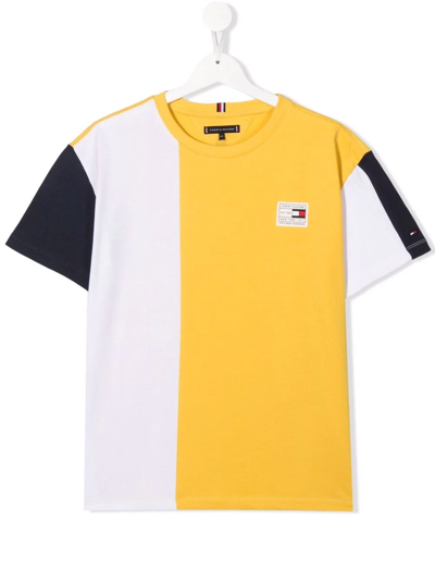Tommy Hilfiger Junior Teen Colour-block Logo T-shirt In Yellow