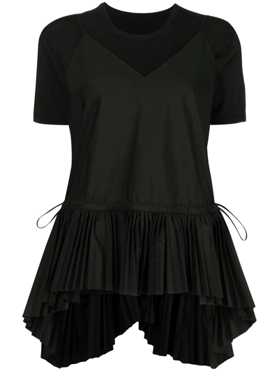 Juunj Pleated-hem T-shirt In Black