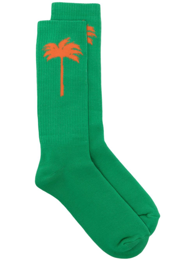 Palm Angels Intarsia-logo Socks In Green