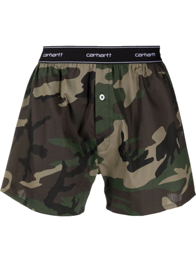 Carhartt Script Camouflage Print Boxers In Green