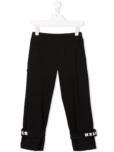 Msgm Kids' Logo Straight-leg Trousers In Black