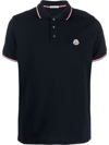 Moncler Men Tricolor-trimmed Cotton Piquet Polo Shirt Navy In Blue