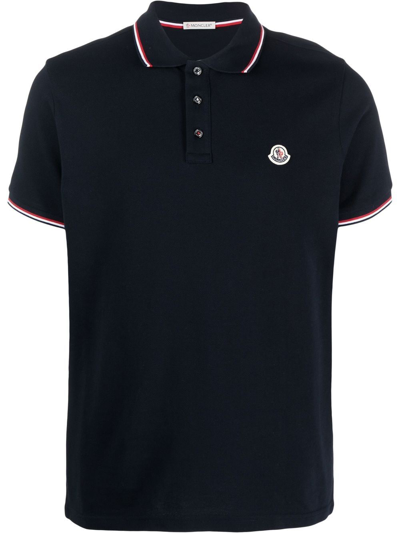 Moncler Logo Patch Polo Shirt In Blue