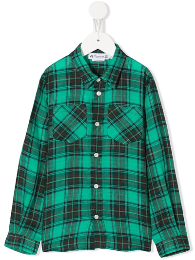 Bonpoint Teen Plaid-check Print Shirt In Green