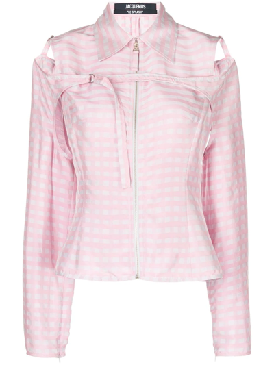 Jacquemus Pink & White Convertible 'la Chemise Morango' Shirt In 4ah Pink Checks