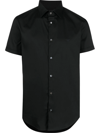 Emporio Armani Short-sleeved, Stretch Nylon-blend Shirt In Black