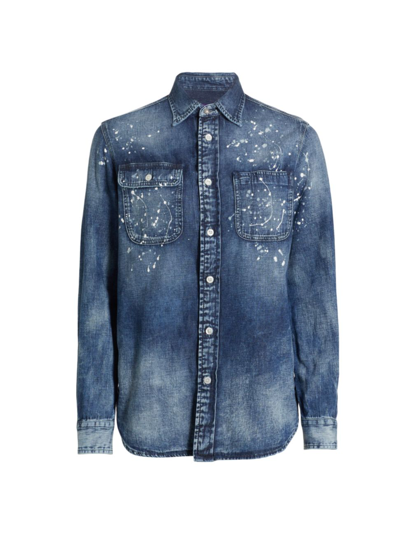 Ralph Lauren Tamia Splatter-paint Denim Shirt In Indigo Sea