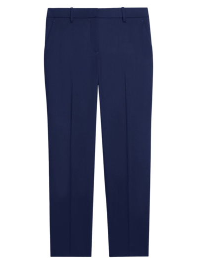 Theory Treeca Good Wool Pleated Ankle-crop Trousers In Deep Navy
