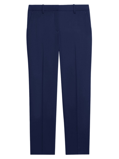 Theory Treeca Good Wool Pleated Ankle-crop Pants In Nocturne Navy